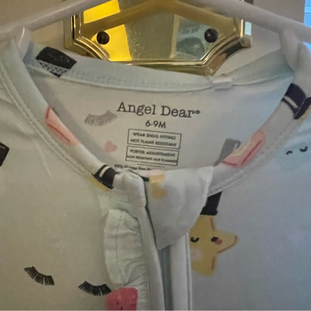 NWT Angel Dear Bamboo Ruffle Light Blue Make-Up Print Footie Pajama - Picture 2 of 10
